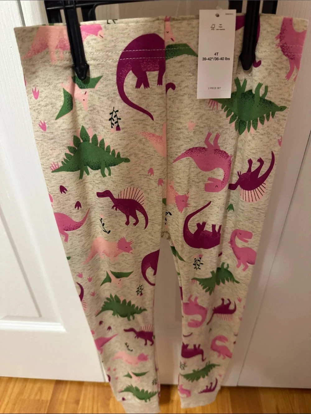 Old Navy Cream & Pink Dinosaur Girls Pajama Set